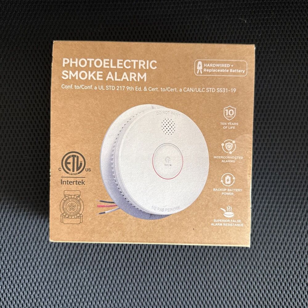 Hardwired Interconnected Smoke Detectors,Photoelectric Smoke Alarm with 9V Batte